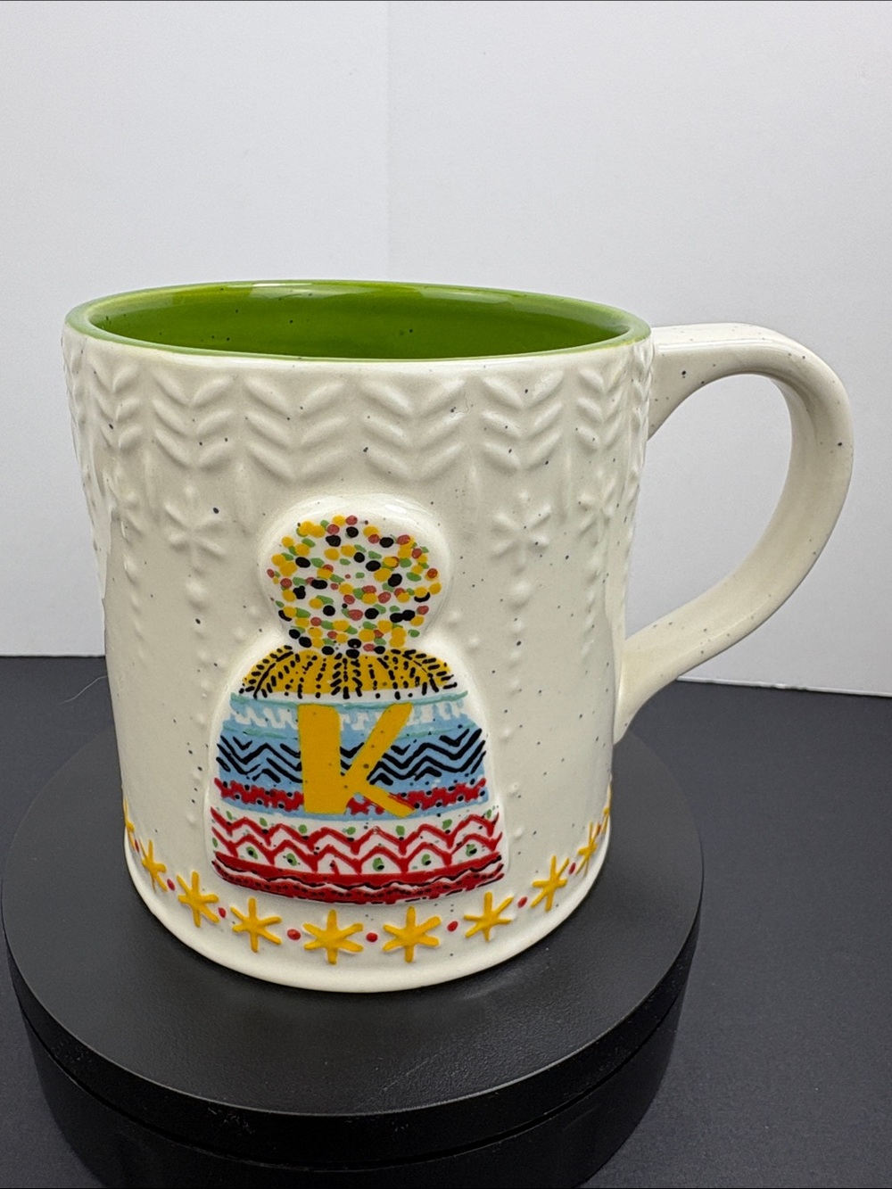 Anthropologie Bundled Up K Mug Monogram Winter Christmas